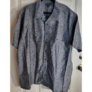 Paul Frederick Men's XXLT 100% Linen Short Sleeve Button Shirt Heather Gray